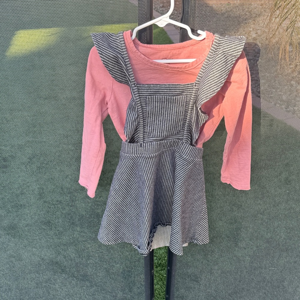 Art Class Pink and Black Striped Dress with Ruffle Details